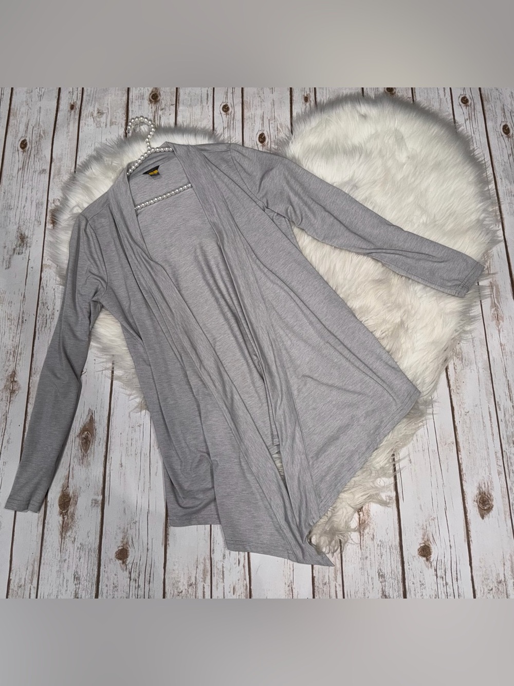 Eddie Bauer Light Gray Open Drape Front Women's Cardigan